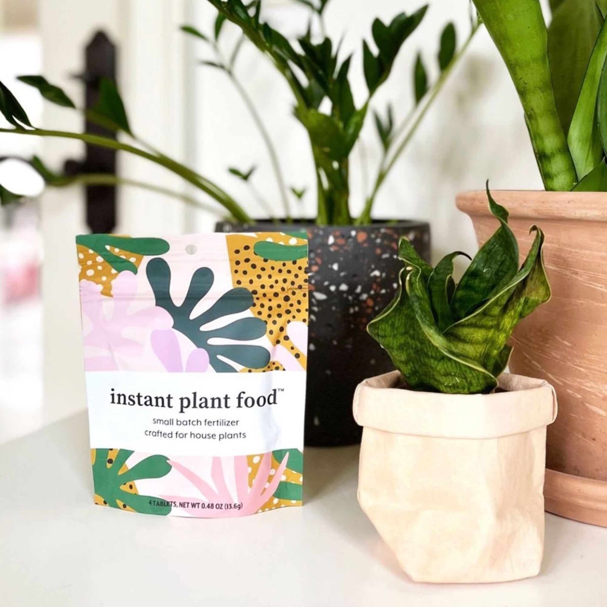 Great gift or stocking stuffer for plant lovers. (4) tablet package of Instant Plant Food easy-use, self-dissolving fertilizer tablets for feeding all types of houseplants.